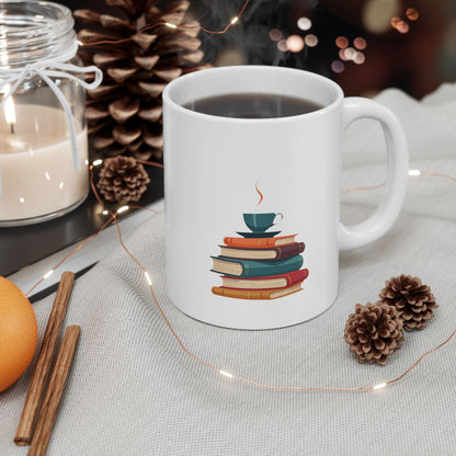 Books and Coffee Ceramic Mug, (11oz, 15oz) - Free Shipping