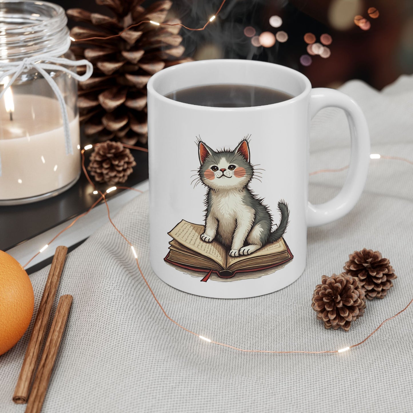 Curious Kitten Ceramic Mug, (11oz, 15oz) - Free Shipping