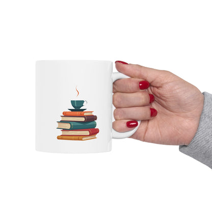 Books and Coffee Ceramic Mug, (11oz, 15oz) - Free Shipping