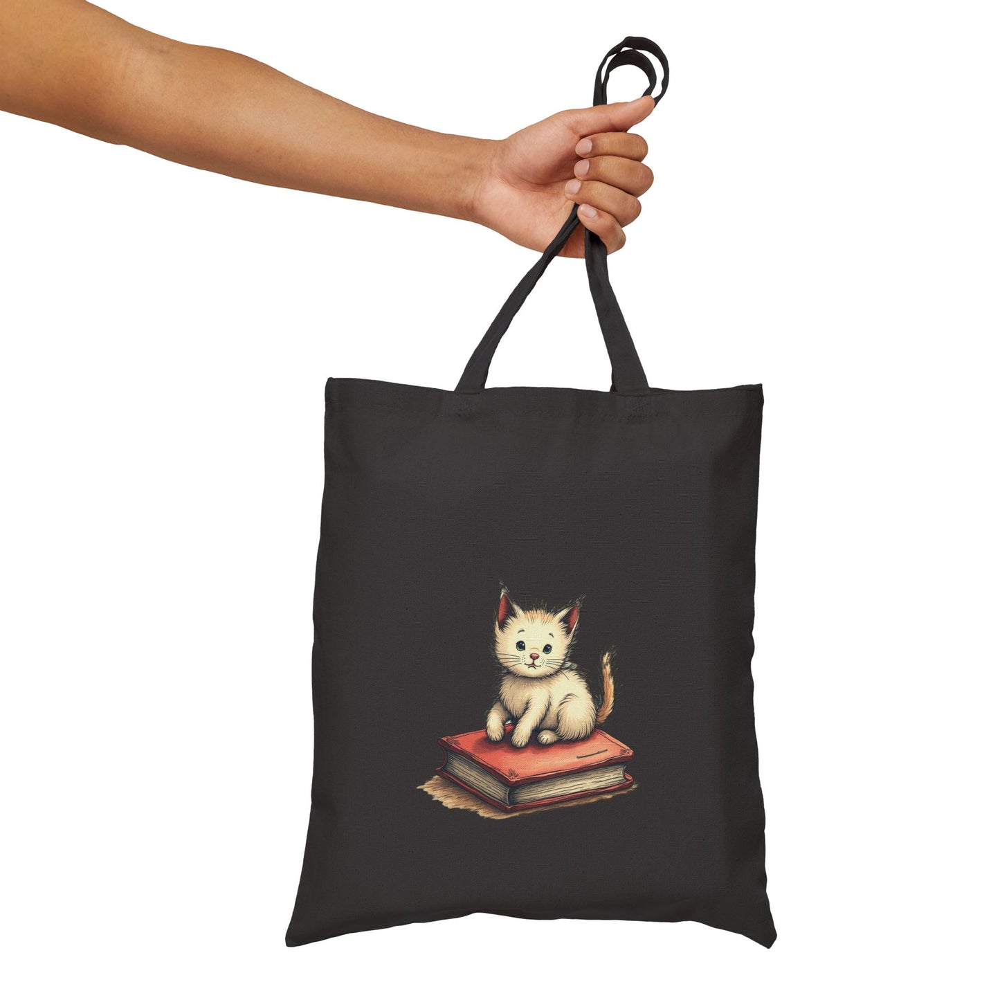 Bookworm Kitty - Cotton Canvas Tote Bag