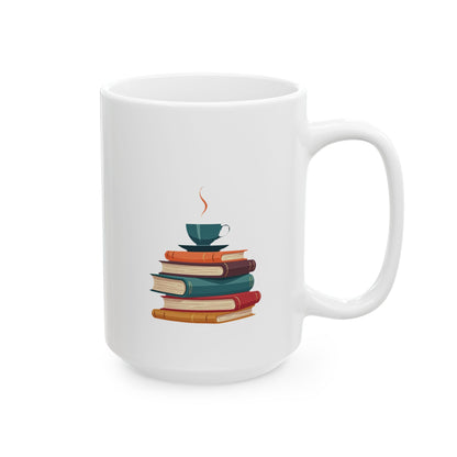 Books and Coffee Ceramic Mug, (11oz, 15oz) - Free Shipping