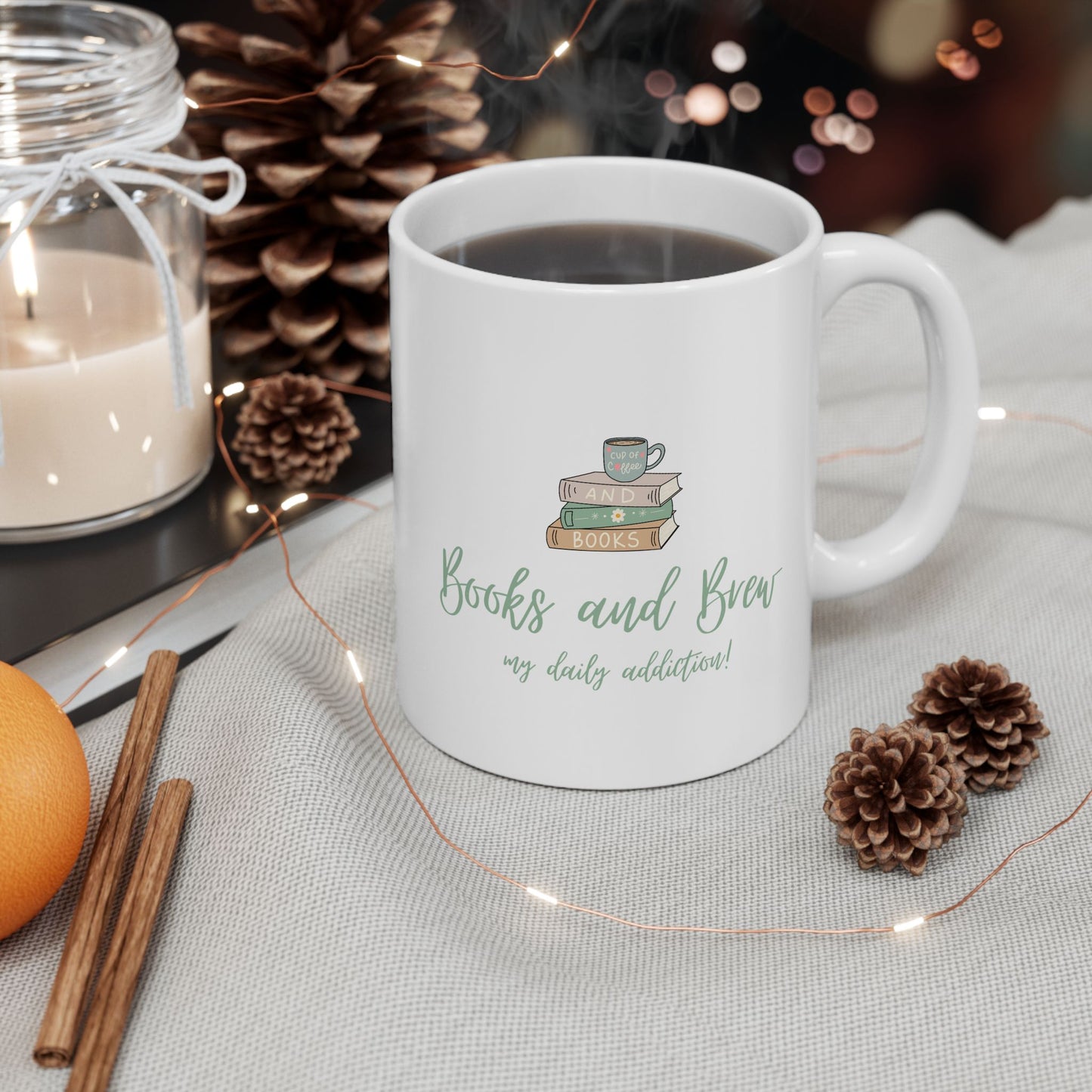 Books and Brew Ceramic Mug, (11oz, 15oz) - Free Shipping