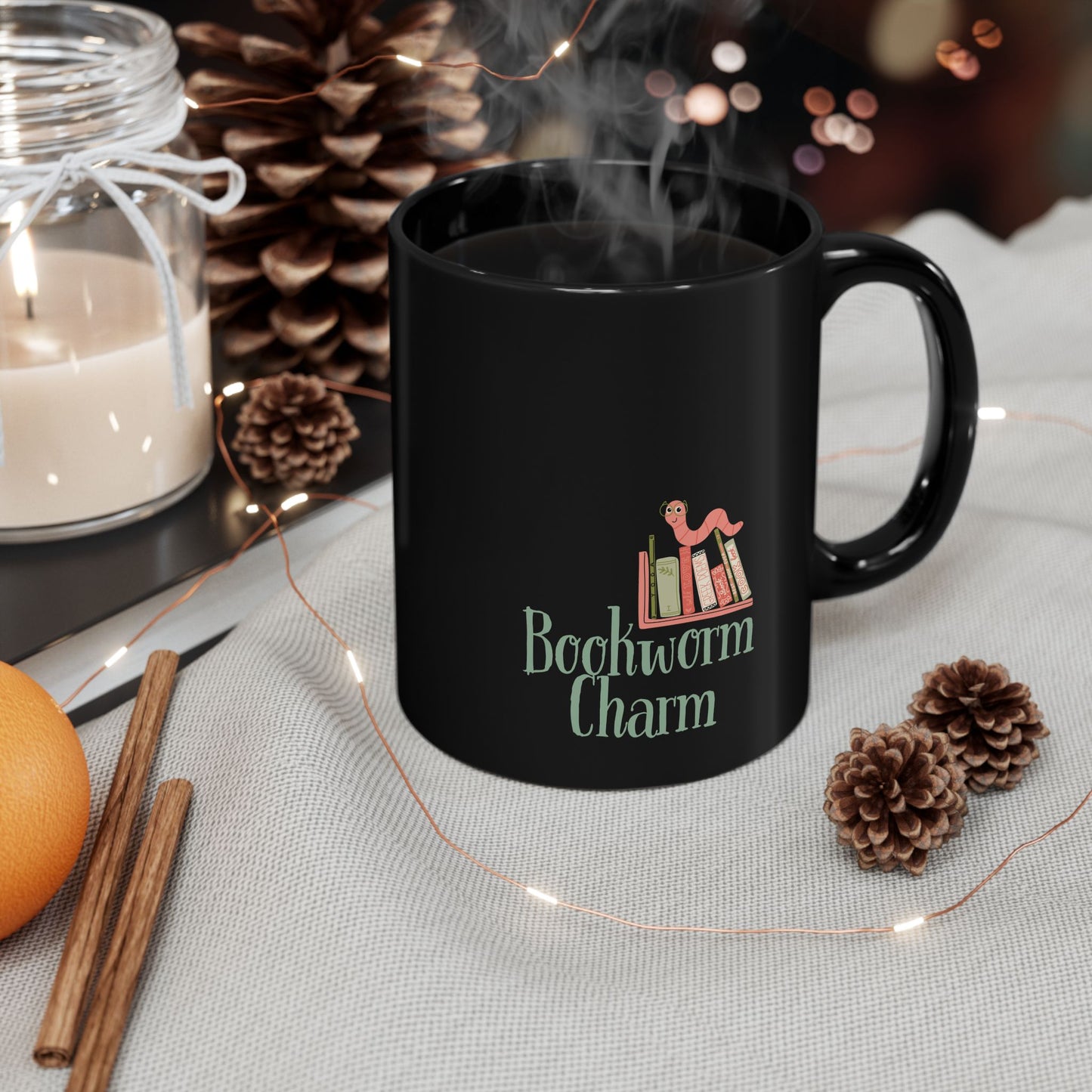 Bookworm Charm - Black Mug (11oz, 15oz)